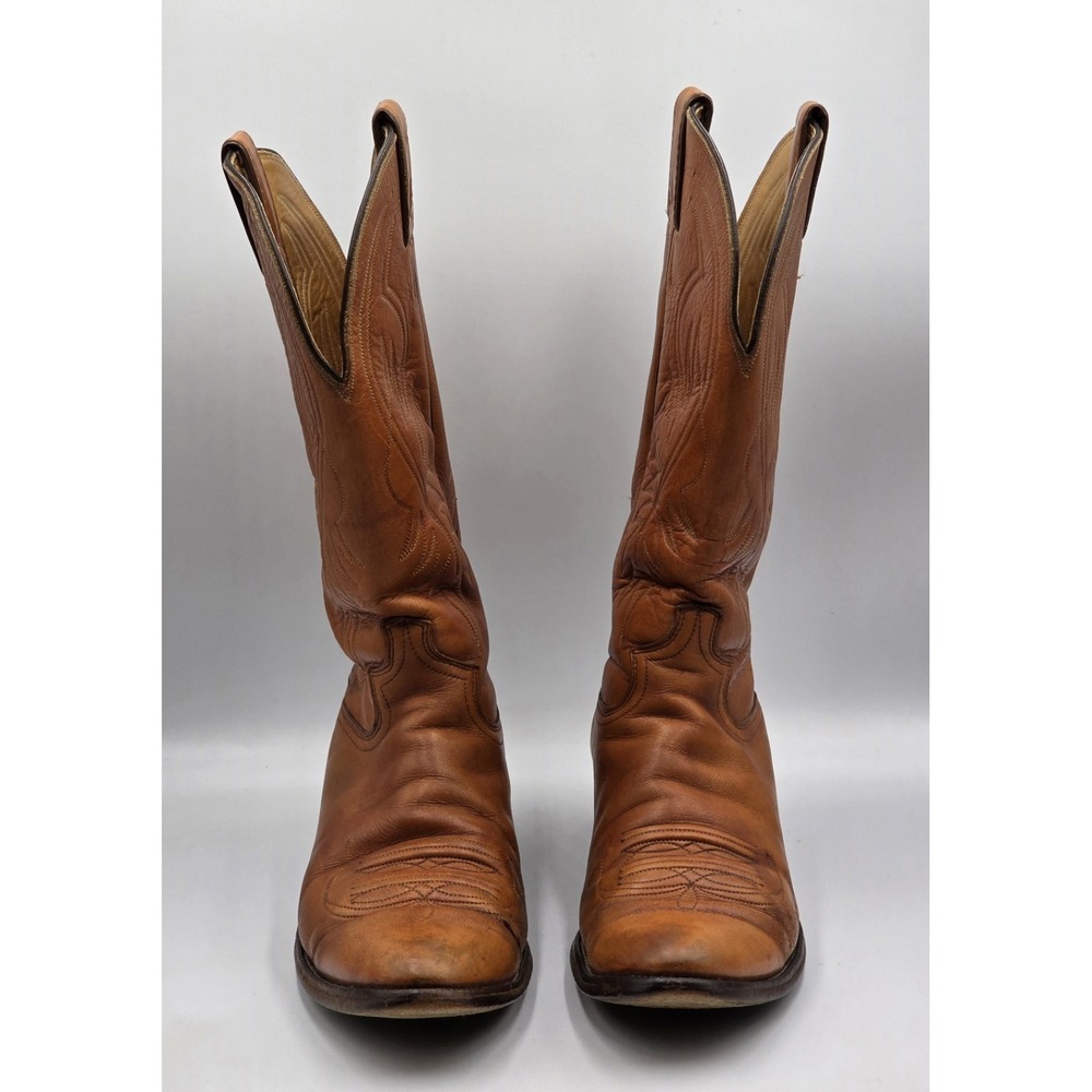 Vintage Justin Cowboy Boots Mens Size 9 D Style 2497 Cognac Leather USA Made - Picture 3 of 13